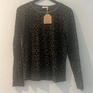 Sheer, textured long sleeve top in olive green